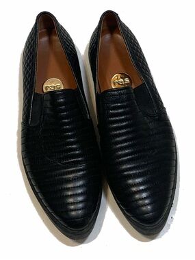 RAS Black Quilted & Ribbed Leather Slip-On Loafers